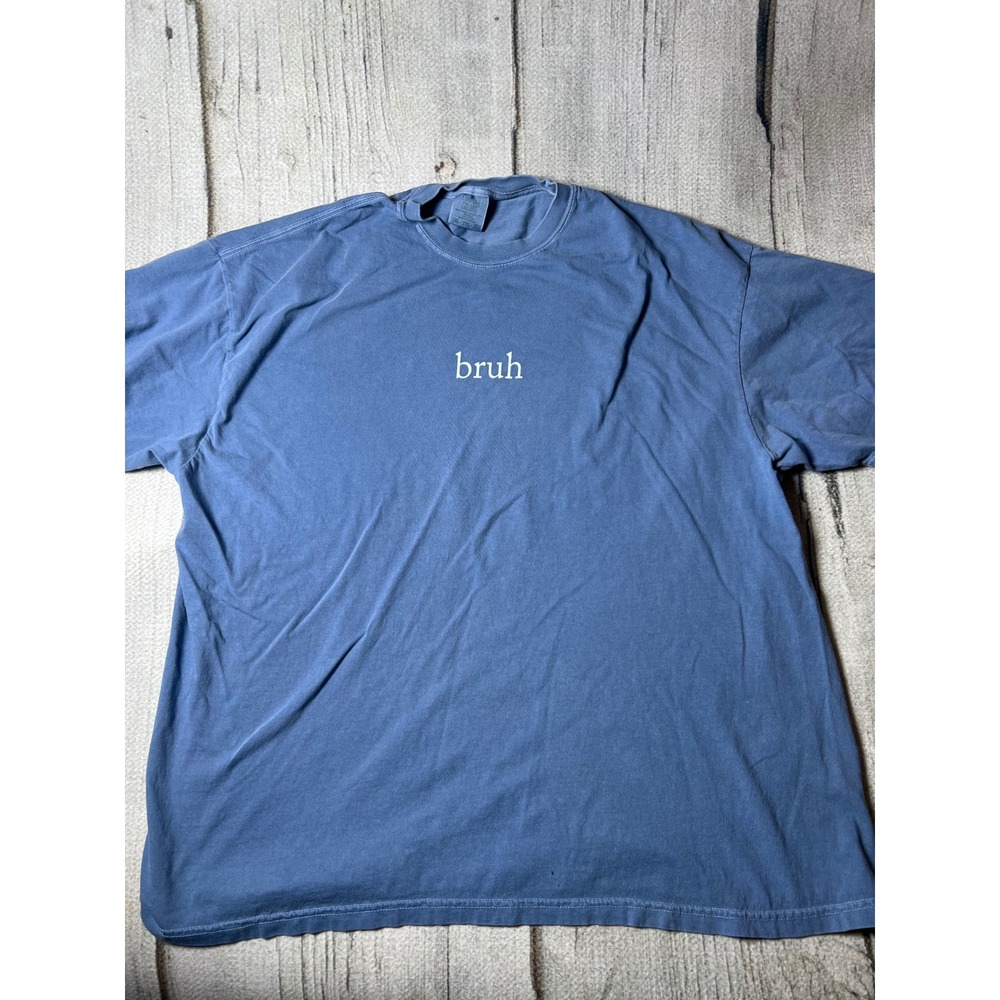 Comfort Colors Bruh Graphic T-Shirt Mens 2XL Blue Oversized Streetwear